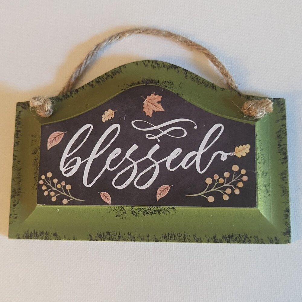 NWT Rustic Green Wood 'Blessed' Sign Farmhouse Summer Home Decor Plaque Michaels - Picture 1 of 4